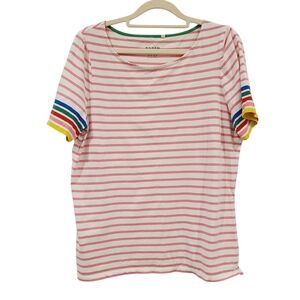 Boden Pink Rainbow Stripe Cotton T Shirt